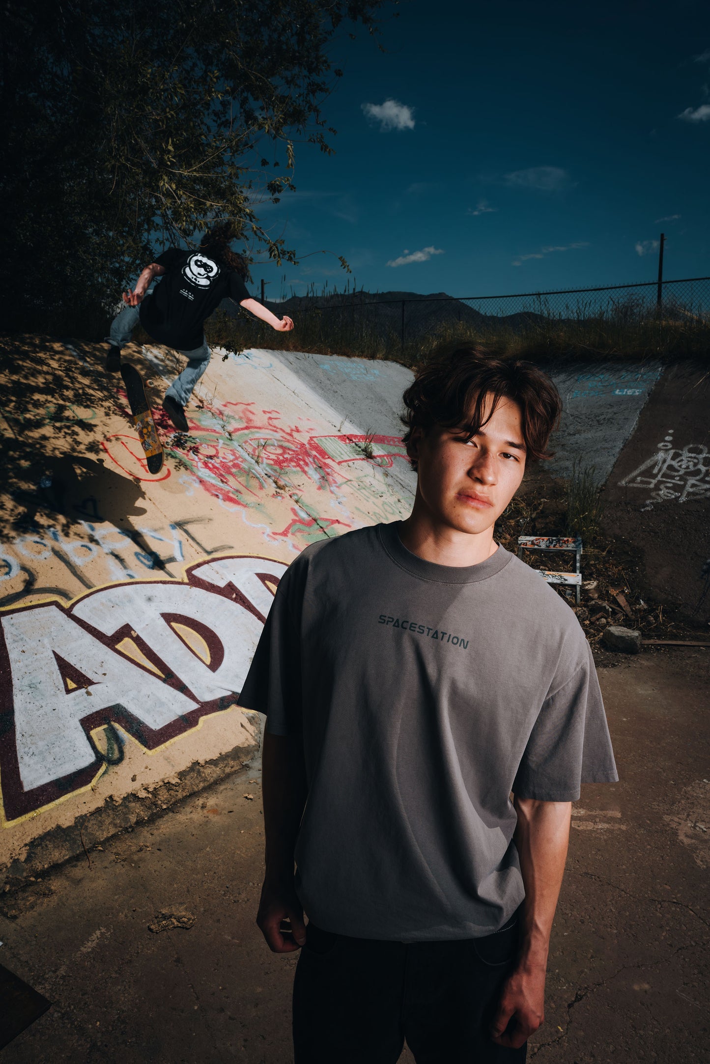 Shaded Tee Stone Washed Grey (Oversized Fit)