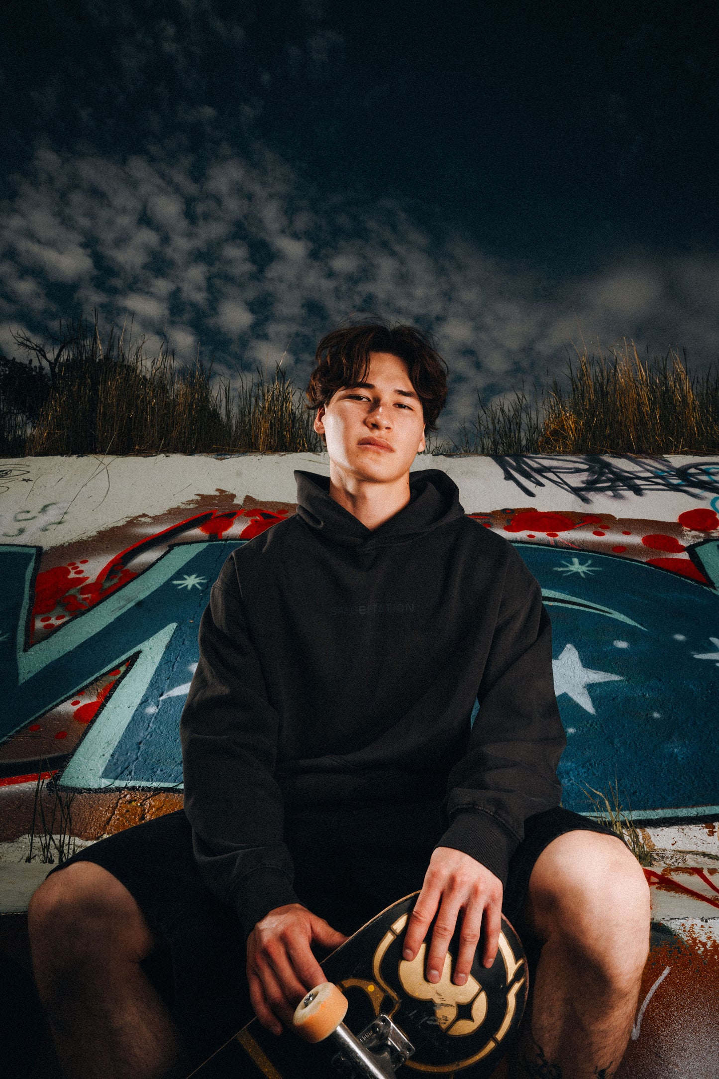 Shaded Oversized Hoodie (Stone washed Black)